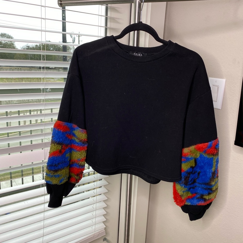 Akira Black & colorful fluffy sleeves pullover sweater